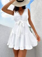 Rochie Scurta Salota Alba Cu Cordon