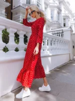 Rochie Lunga Trivoli Rosie Cu Buline Albe - imagine 4