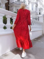 Rochie Lunga Trivoli Rosie Cu Buline Albe - imagine 2