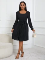 Rochie Scurta Basha Neagra Cu Pliuri Si Cordon - imagine 5