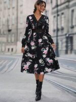 Rochie Midi Embla Neagra Cu Model Floral Si Broderie - imagine 3