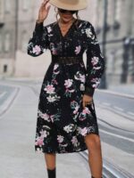 Rochie Midi Embla Neagra Cu Model Floral Si Broderie - imagine 4