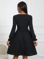 Rochie Scurta Basha Neagra Cu Pliuri Si Cordon - imagine 2