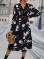 Rochie Midi Embla Neagra Cu Model Floral Si Broderie - imagine 5