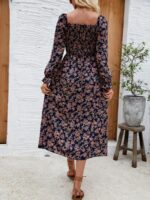 Rochie Midi Fortuna Bleumarin Cu Model Floral Si Maneci Bufante - imagine 2
