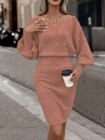 Rochie Scurta Rosamaria Roz Pudra Cu Perle - imagine 3