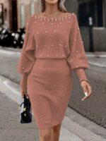 Rochie Scurta Rosamaria Roz Pudra Cu Perle - imagine 4