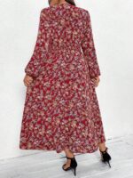 Rochie Lunga Arzu Rosie Cu Imprimeu Floral Multicolor Si Maneci Bufante - Marimi Mari - imagine 2