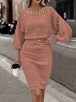 Rochie Scurta Rosamaria Roz Pudra Cu Perle - imagine 5