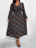 Rochie Lunga Bahar Neagra Cu Imprimeu Floral Multicolor - Marimi Mari