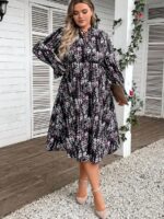 Rochie Midi Malina Neagra Cu Model Floral Multicolor - Marimi Mari