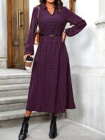 Rochie Lunga Carolina Bleumarin Cu Imprimeu Geometric Mov