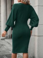 Rochie Midi Tricotata Olveira Verde Cu Maneci Bufante - imagine 2