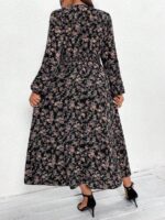 Rochie Lunga Bahar Neagra Cu Imprimeu Floral Multicolor - Marimi Mari - imagine 2
