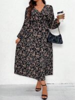 Rochie Lunga Bahar Neagra Cu Imprimeu Floral Multicolor - Marimi Mari - imagine 3