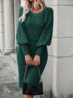 Rochie Midi Tricotata Olveira Verde Cu Maneci Bufante - imagine 5