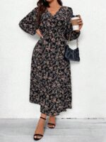 Rochie Lunga Bahar Neagra Cu Imprimeu Floral Multicolor - Marimi Mari - imagine 5