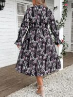 Rochie Midi Malina Neagra Cu Model Floral Multicolor - Marimi Mari - imagine 2