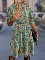 Rochie Scurta Azra Verde Cu Imprimeu Multicolor - imagine 4