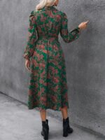 Rochie Midi Roland Verde Cu Model Floral Roz Si Cordon - imagine 2