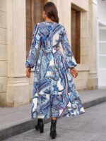 Rochie Lunga Venera Alba Cu Model Floral Albastru - imagine 2