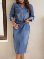 Rochie Midi Demivia Din Denim Cu Slit La Spate - imagine 3