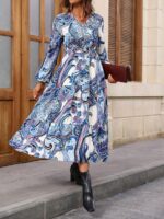 Rochie Lunga Venera Alba Cu Model Floral Albastru - imagine 3