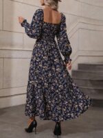 Rochie Lunga Verona Albastra Cu Model Floral Si Maneci Bufante - imagine 2