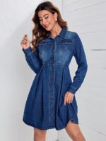 Rochie Scurta Cella Din Denim Cu Nasturi - imagine 4