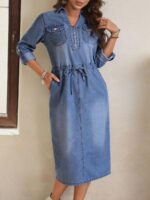Rochie Midi Demivia Din Denim Cu Slit La Spate
