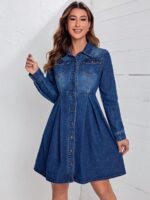 Rochie Scurta Cella Din Denim Cu Nasturi - imagine 5