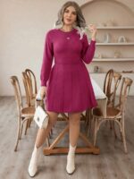 Rochie Scurta Tricotata Junieth Roz Inchis - Marimi Mari - imagine 5