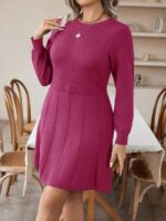 Rochie Scurta Tricotata Junieth Roz Inchis - Marimi Mari - imagine 3