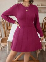 Rochie Scurta Tricotata Junieth Roz Inchis - Marimi Mari