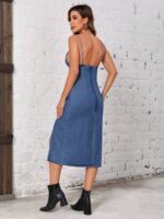 Rochie Midi Patel Din Denim Cu Bretele - imagine 2