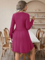 Rochie Scurta Tricotata Junieth Roz Inchis - Marimi Mari - imagine 2