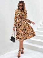 Rochie Midi Monaco Crem Cu Imprimeu Multicolor
