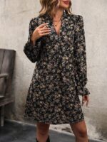 Rochie Scurta Suzana Neagra Cu Model Floral Si Maneci Bufante - imagine 5