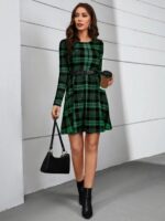 Rochie Midi Fanney Neagra in Carouri Verzi - imagine 4