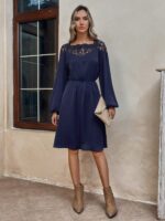 Rochie Scurta Felicia Bleumarin Cu Maneci Bufante