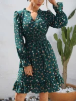 Rochie Midi Linny Verde cu Flori - imagine 4
