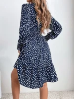 Rochie Scurta Alise Bleumarin cu Buline Albe - imagine 2