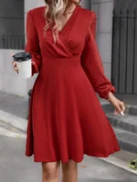 Rochie Scurta Alathea Rosie Cu Maneci Bufante - imagine 5