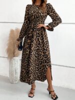 Rochie Lunga Nuran Maro Cu Print Leopard Negru
