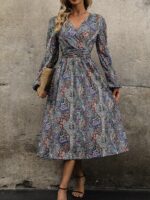 Rochie Midi Signe Albastra Cu Imprimeu Multicolor