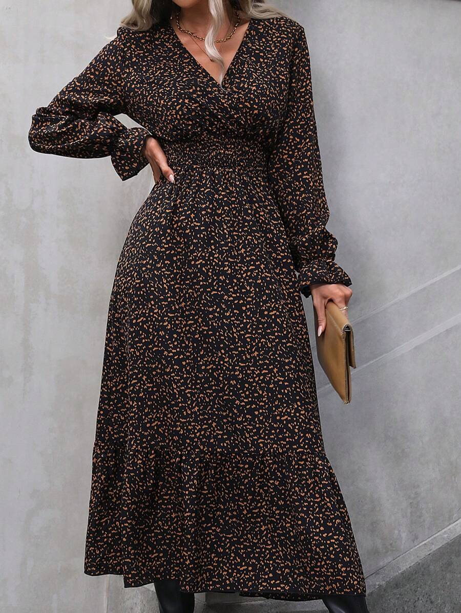 175-2 Rochie Lunga Molinos Neagra Cu Imprimeu Multicolor - imagine 1