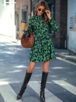 Rochie Scurta Fideli Verde cu Model Negru