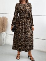 Rochie Lunga Nuran Maro Cu Print Leopard Negru - imagine 3
