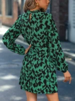 Rochie Scurta Fideli Verde cu Model Negru - imagine 2