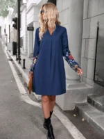 Rochie Scurta Marinela Albastru Inchis Cu Maneci Bufante - imagine 5